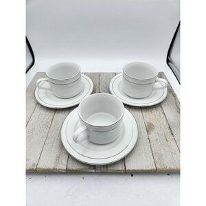 Gibson Elite White Hobnail silver Cup and Saucer set Beaded Replacement Set Of 3